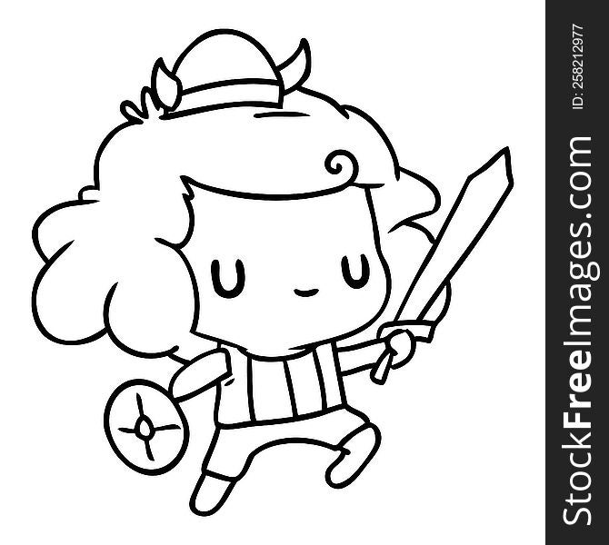 Line Drawing Kawaii Cute Viking Child