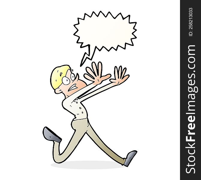 Cartoon Man Running Away With Speech Bubble