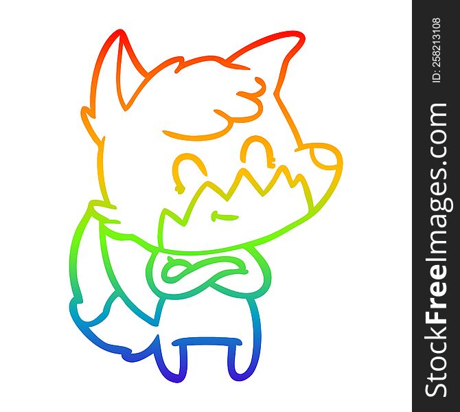 Rainbow Gradient Line Drawing Cartoon Happy Fox