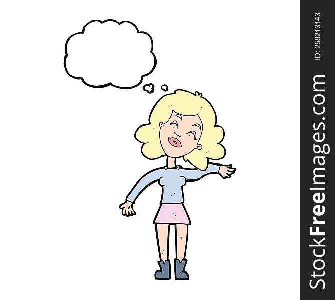 cartoon woman only joking with thought bubble