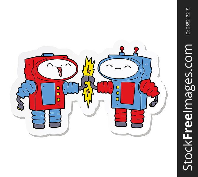 sticker of a cartoon robots connecting