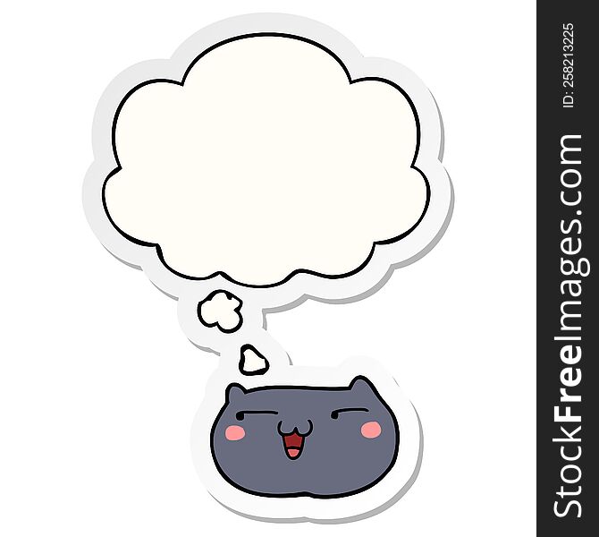 cartoon cat face with thought bubble as a printed sticker