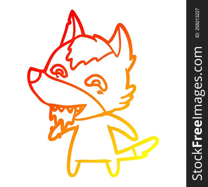 Warm Gradient Line Drawing Cartoon Hungry Wolf