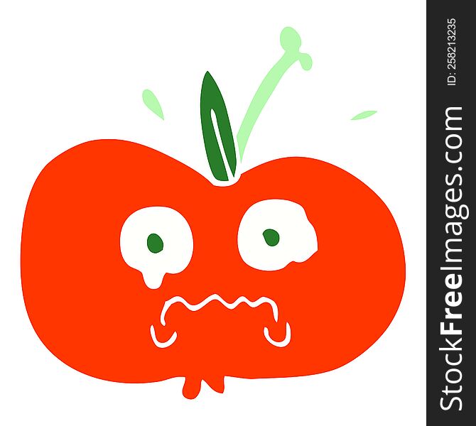 flat color illustration cartoon of a sad apple
