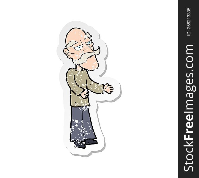 Retro Distressed Sticker Of A Cartoon Old Man With Mustache