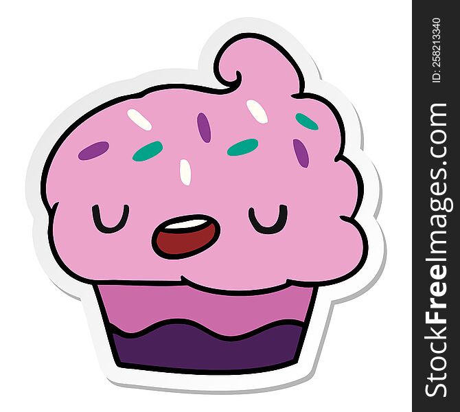 Sticker Cartoon Kawaii Of A Cute Cupcake