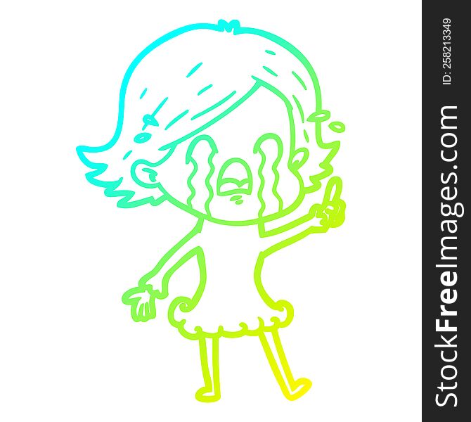 cold gradient line drawing of a cartoon woman crying