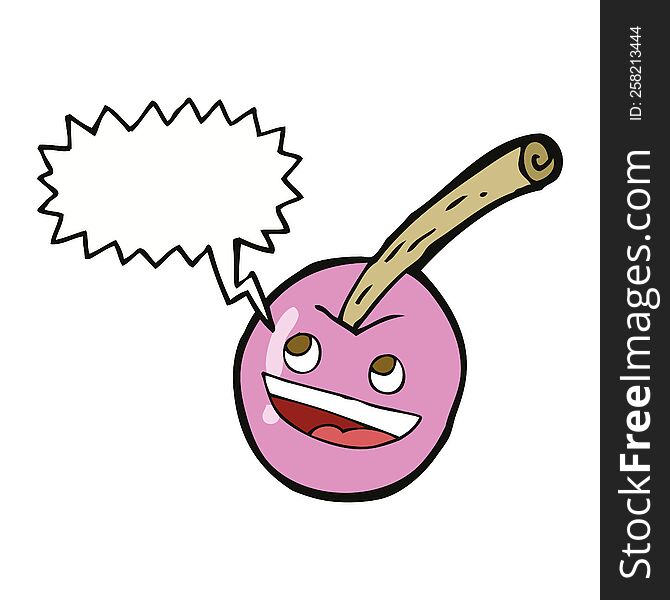 cartoon pink cherry symbol with speech bubble
