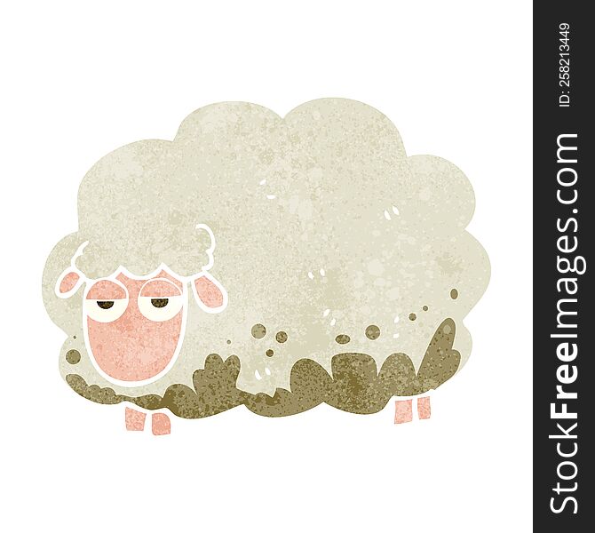 freehand retro cartoon muddy winter sheep