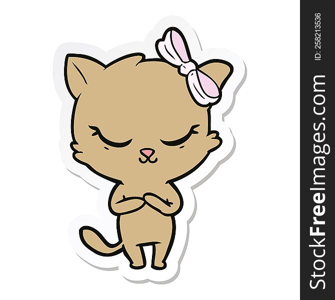 Sticker Of A Cute Cartoon Cat With Bow