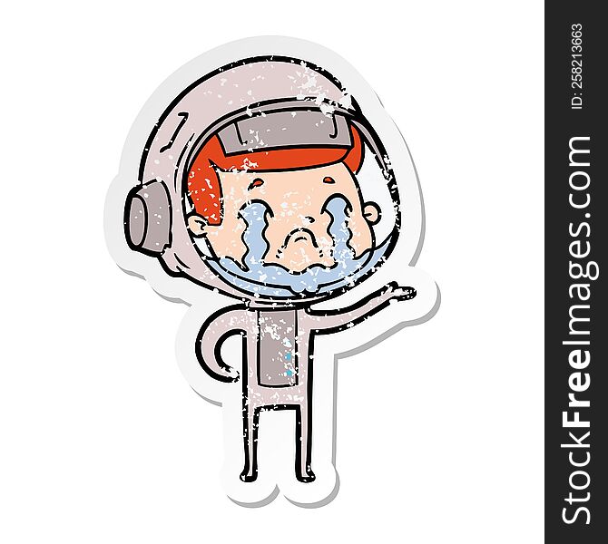 Distressed Sticker Of A Cartoon Crying Astronaut