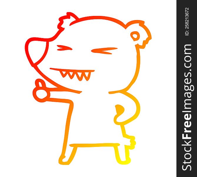 Warm Gradient Line Drawing Cartoon Bear Giving Thumbs Up