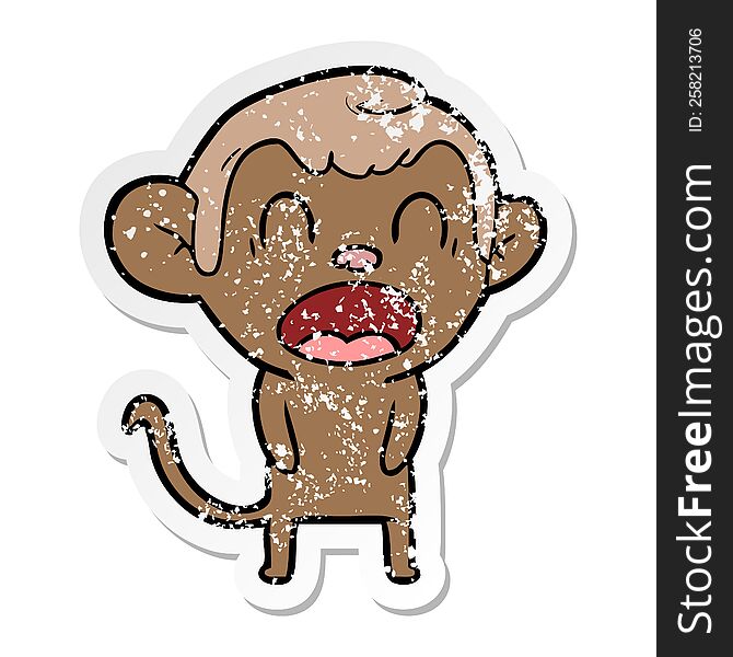 Distressed Sticker Of A Yawning Cartoon Monkey