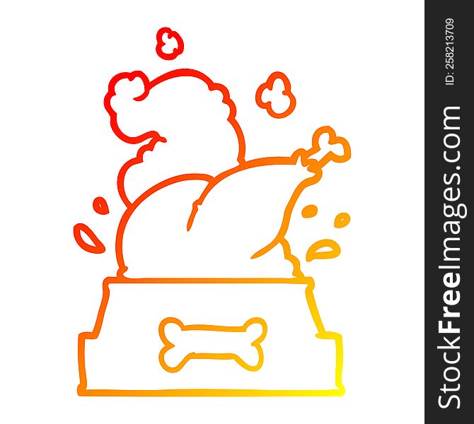 warm gradient line drawing of a whole cooked turkey crammed into a dog bowl for a happy christmas pup