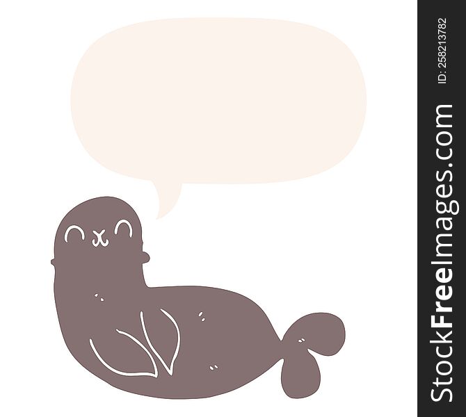 cartoon seal with speech bubble in retro style