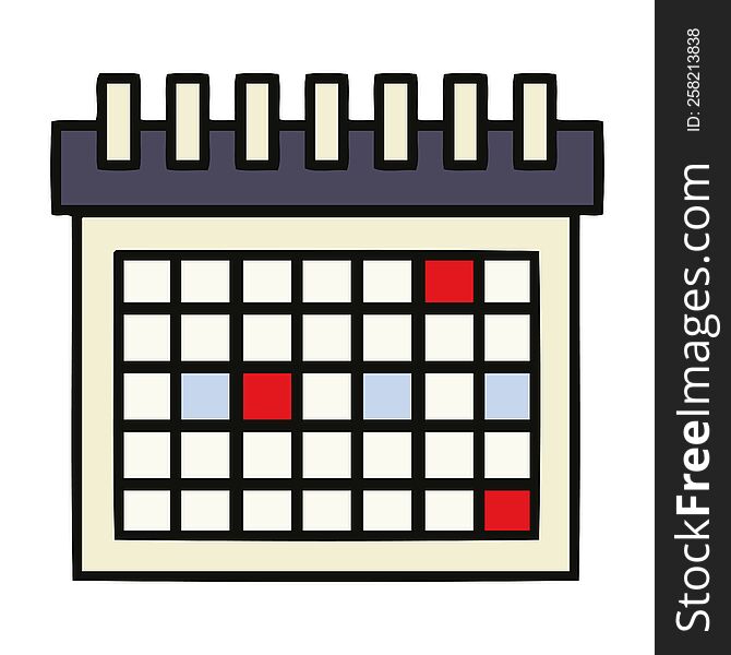cute cartoon of a work calendar. cute cartoon of a work calendar