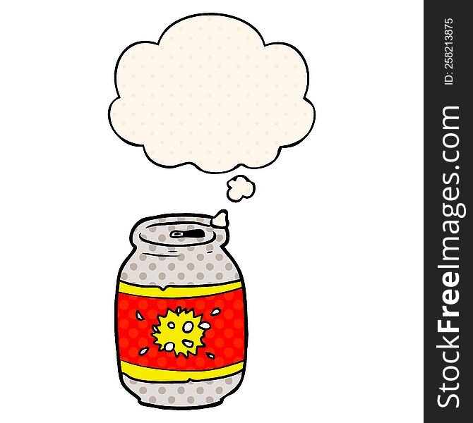 Cartoon Soda Can And Thought Bubble In Comic Book Style