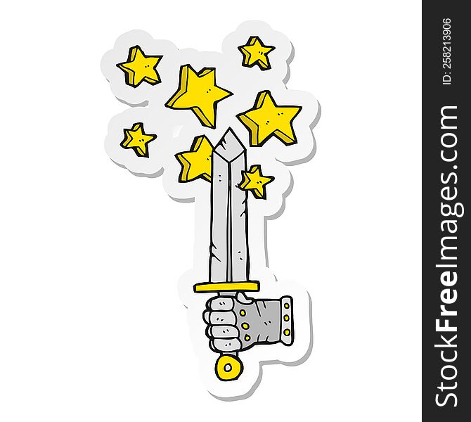 sticker of a cartoon hand holding magic sword