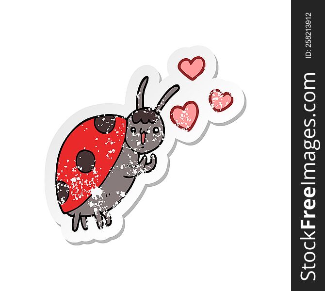 distressed sticker of a cute cartoon ladybug in love