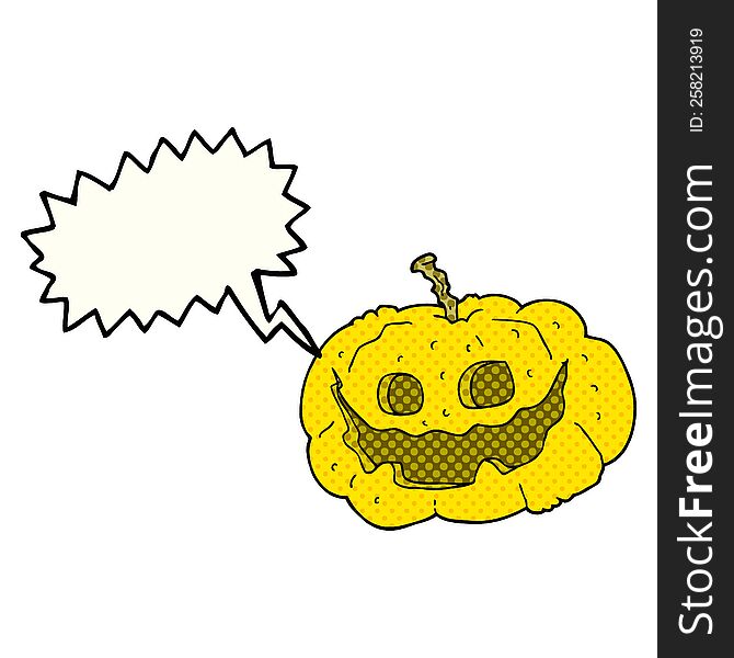 freehand drawn comic book speech bubble cartoon halloween pumpkin