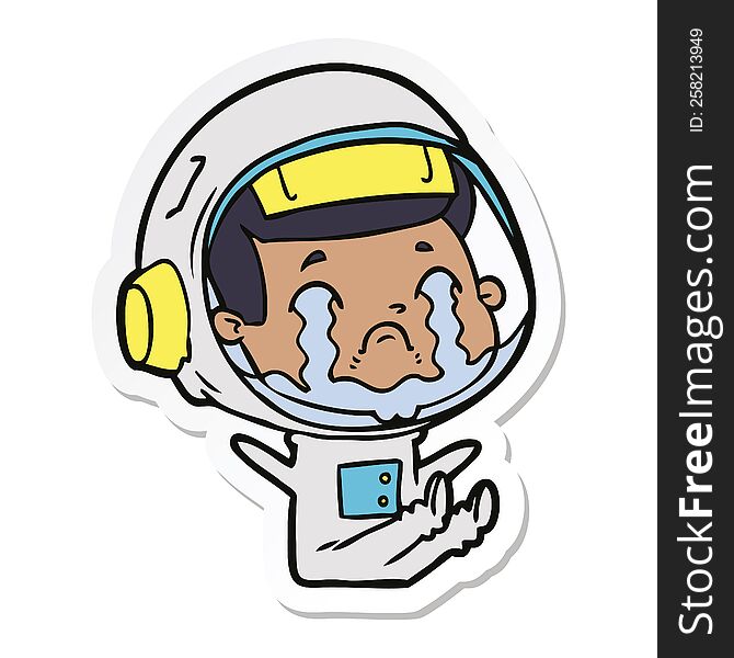 Sticker Of A Cartoon Crying Astronaut