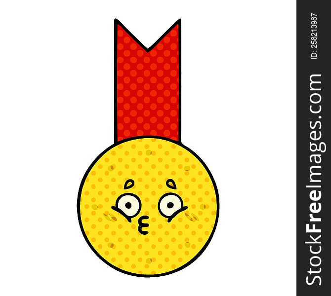 comic book style cartoon of a gold medal