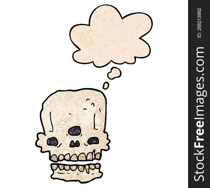cartoon spooky skull with thought bubble in grunge texture style. cartoon spooky skull with thought bubble in grunge texture style