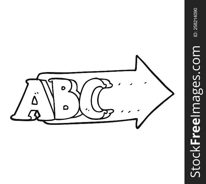 freehand drawn black and white cartoon ABC symbol