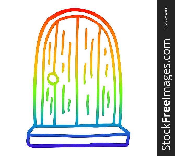 rainbow gradient line drawing of a cartoon round doorway