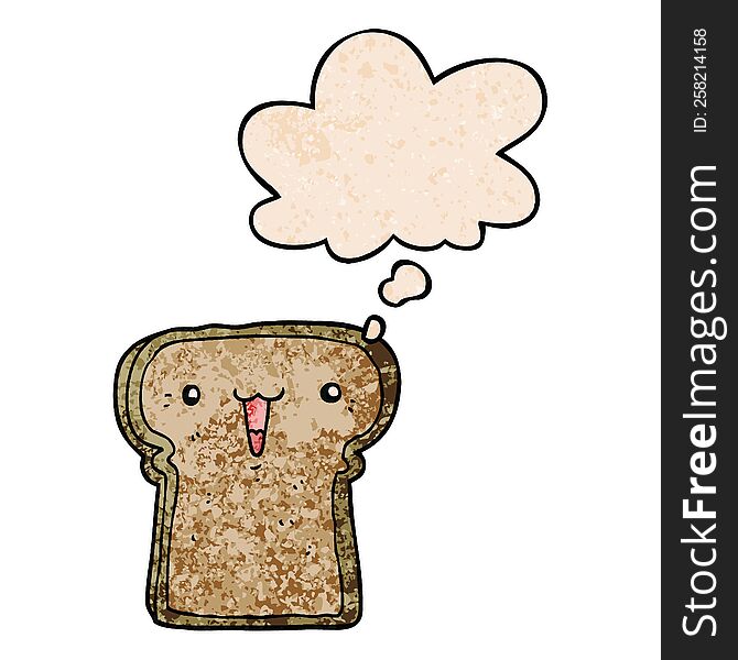 Cute Cartoon Toast And Thought Bubble In Grunge Texture Pattern Style