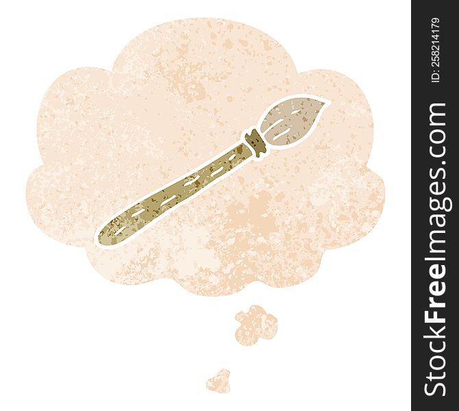 cartoon paintbrush with thought bubble in grunge distressed retro textured style. cartoon paintbrush with thought bubble in grunge distressed retro textured style