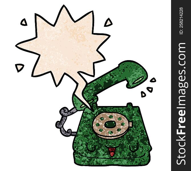 cute cartoon telephone and speech bubble in retro texture style