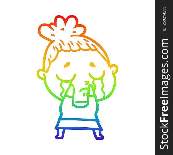rainbow gradient line drawing of a cartoon crying woman