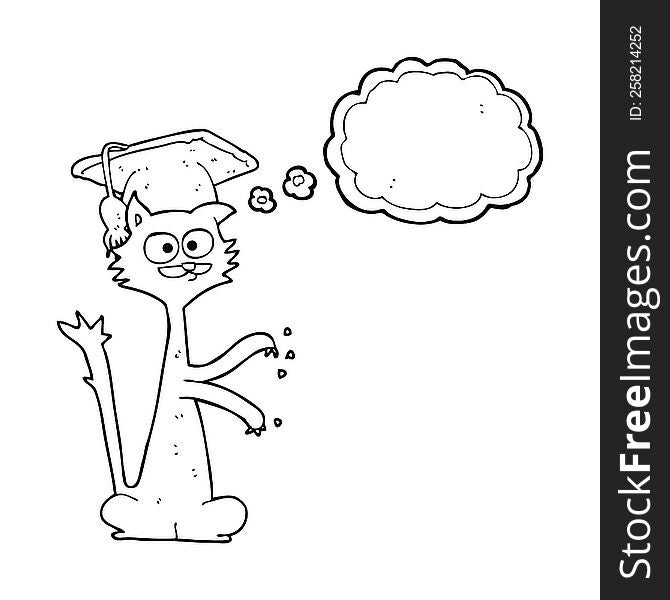 thought bubble cartoon cat with graduation cap