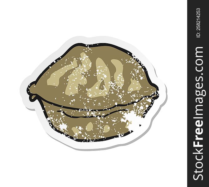 retro distressed sticker of a cartoon walnut in shell