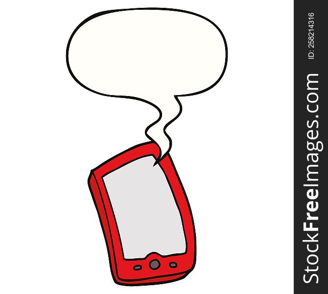 cartoon mobile phone with speech bubble. cartoon mobile phone with speech bubble