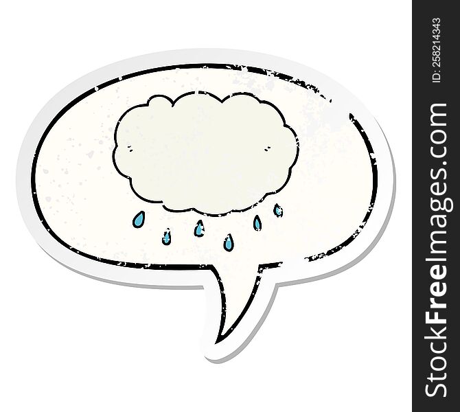 Cartoon Rain Cloud And Speech Bubble Distressed Sticker