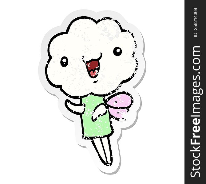 distressed sticker of a cute cartoon cloud head creature