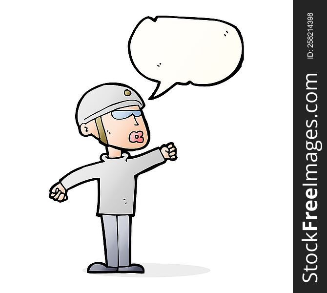 cartoon security guy with speech bubble