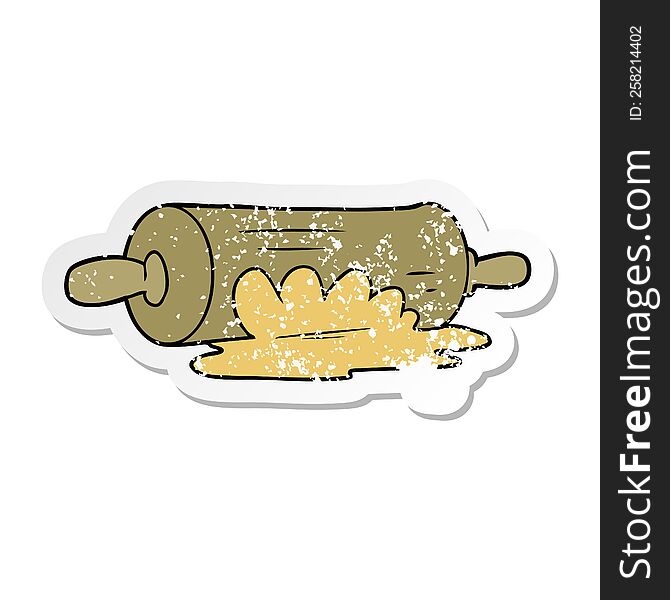 distressed sticker of a cartoon rolling pin