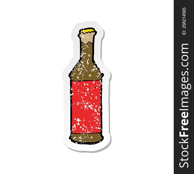 retro distressed sticker of a cartoon beer bottle