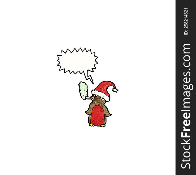 Cartoon Christmas Robin Smoking Cigarette