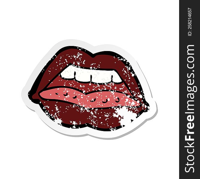 retro distressed sticker of a cartoon sexy lips symbol
