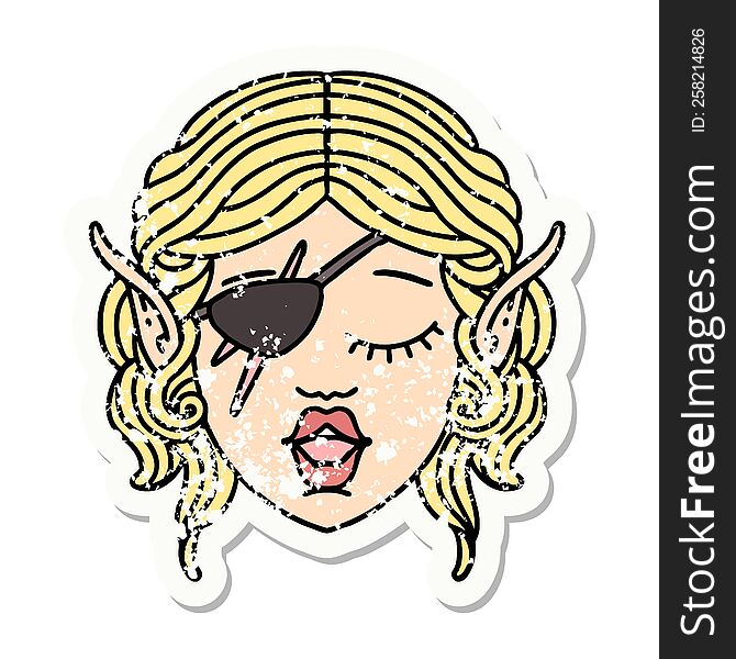 grunge sticker of a elf rogue character face. grunge sticker of a elf rogue character face