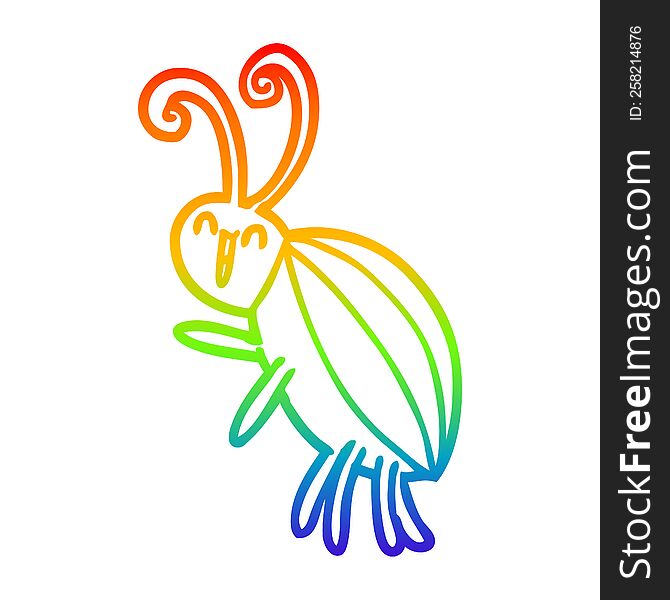 rainbow gradient line drawing cartoon happy beetle