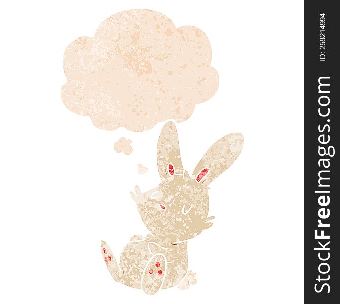 cartoon rabbit sleeping and thought bubble in retro textured style