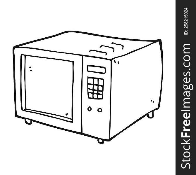 freehand drawn black and white cartoon microwave