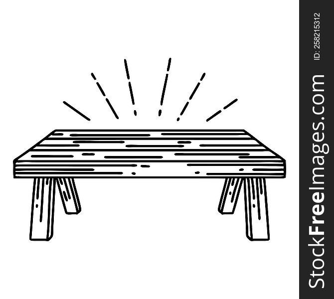 illustration of a traditional black line work tattoo style wood table