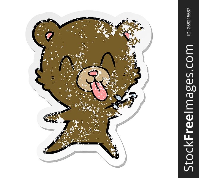 Distressed Sticker Of A Rude Cartoon Bear