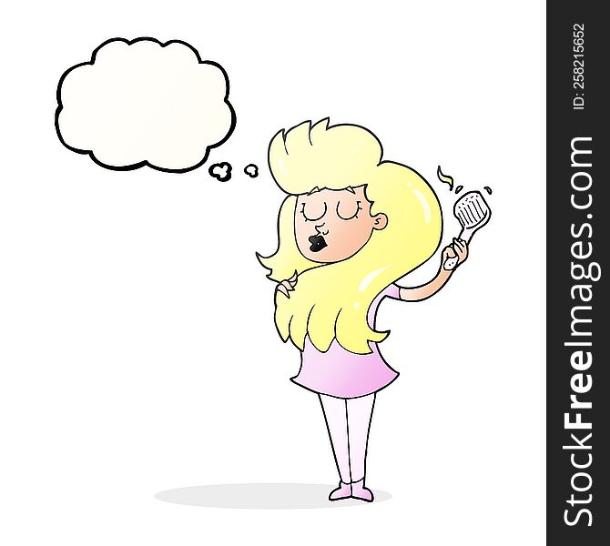 Thought Bubble Cartoon Woman Brushing Hair